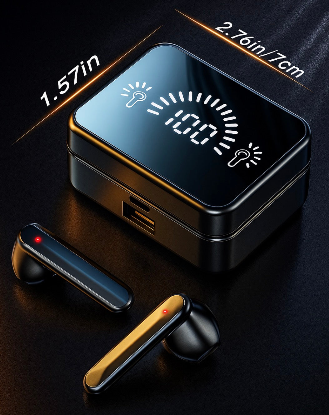 Mirror Battery Power LED Display Wireless Earbuds