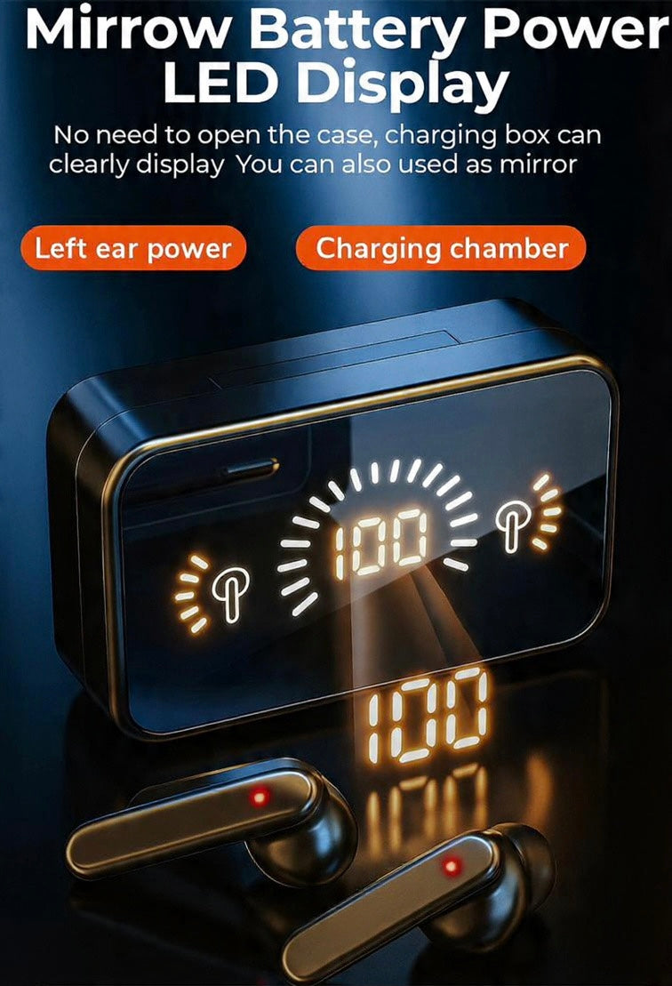 Mirror Battery Power LED Display Wireless Earbuds